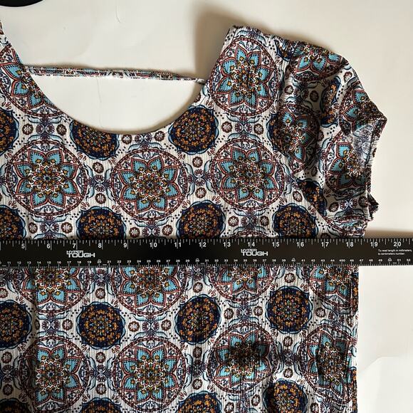 💥Lulu’s Perfect Getaway Blue Orange Print Shift Mini Dress Women’s Small boho - Picture 7 of 9